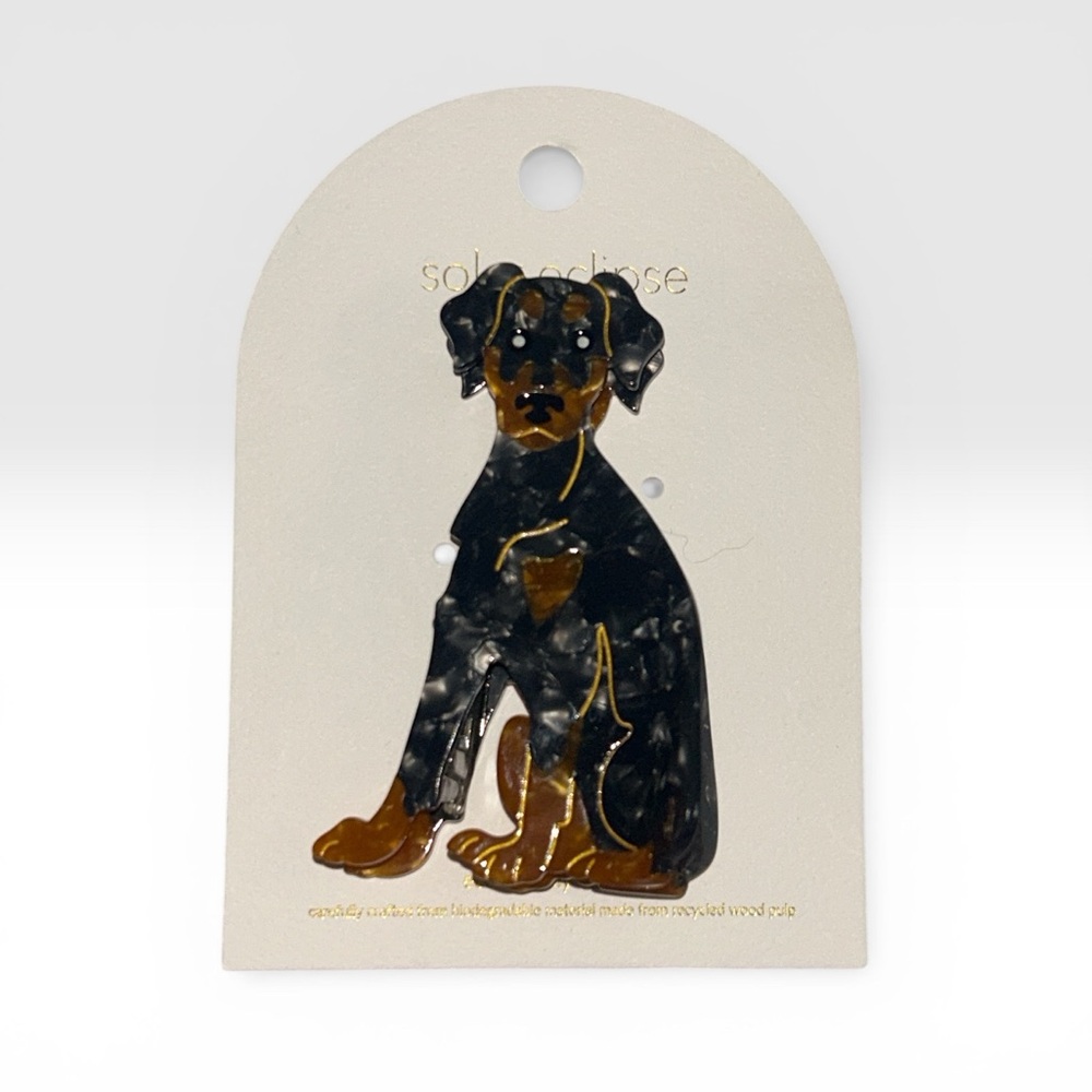 NWT Solar Eclipse Anthropologies Hand Painted “DOBERMAN” Dog Brees Hair Clip